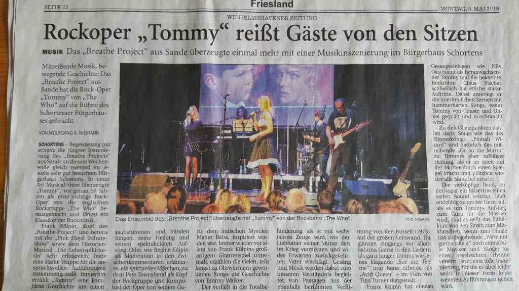 Foto vom WZ-Artikel über die Show Tommy vom Breathe Project 2019